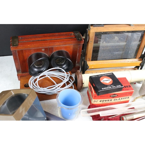 370 - Thornton Pickard Folding Mahogany Stereoscope together with a Collection of Photographic Equipment