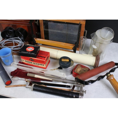 370 - Thornton Pickard Folding Mahogany Stereoscope together with a Collection of Photographic Equipment