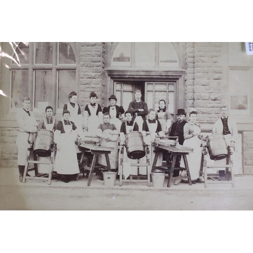 431 - A late 18th century outdoor group photograph of staff with butter churns, Chippenham (Wiltshire) Dai... 