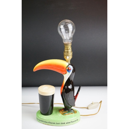 1 - Advertising - Carlton Ware Guinness toucan ceramic table lamp with original shade, mottos read 'How ... 