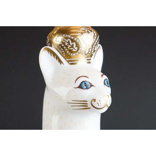 16 - Two Royal Crown Derby ' Royal Cats ' paperweights to include Siamese (22cm high) and Pearly King (19... 