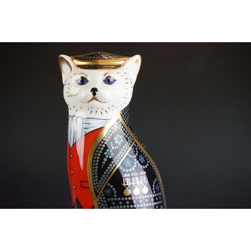 16 - Two Royal Crown Derby ' Royal Cats ' paperweights to include Siamese (22cm high) and Pearly King (19... 