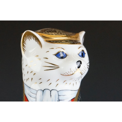 16 - Two Royal Crown Derby ' Royal Cats ' paperweights to include Siamese (22cm high) and Pearly King (19... 