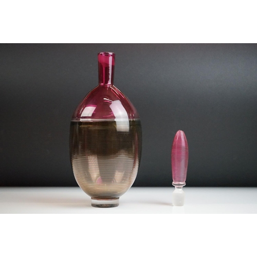 2 - Bob Crooks - Spirale Encalmo studio glass decanter & stopper in ruby & smoky grey, the decanter of f... 