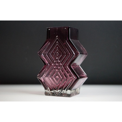 6 - Whitefriars Aubergine Double Diamond Vase, from Geoffrey Baxter's textured glass range, pattern no. ... 