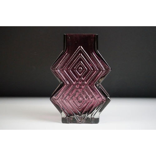 6 - Whitefriars Aubergine Double Diamond Vase, from Geoffrey Baxter's textured glass range, pattern no. ... 