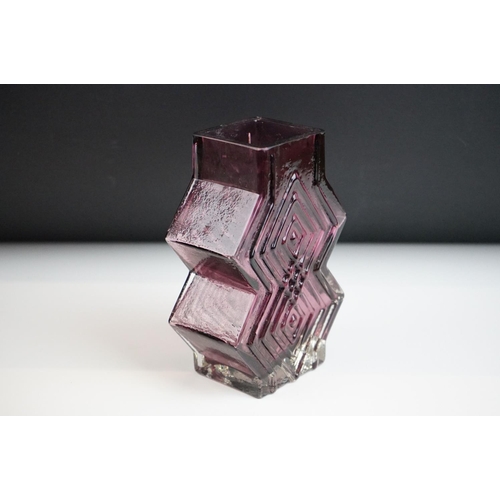 6 - Whitefriars Aubergine Double Diamond Vase, from Geoffrey Baxter's textured glass range, pattern no. ... 