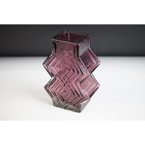 6 - Whitefriars Aubergine Double Diamond Vase, from Geoffrey Baxter's textured glass range, pattern no. ... 