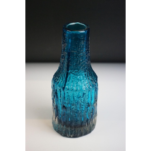 8 - Whitefriars Bottle Vase in Kingfisher Blue, pattern no. 9730, from Geoffrey Baxter's textured glass ... 