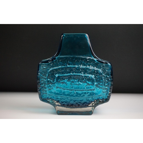 19 - Whitefriars Textured Glass Concentric ' TV ' Pattern Vase, pattern no. 9677, in Kingfisher Blue colo... 