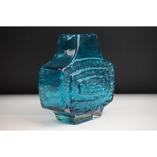 19 - Whitefriars Textured Glass Concentric ' TV ' Pattern Vase, pattern no. 9677, in Kingfisher Blue colo... 