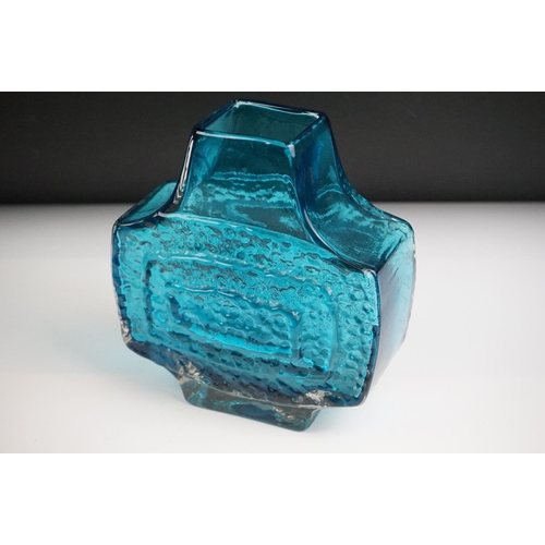 19 - Whitefriars Textured Glass Concentric ' TV ' Pattern Vase, pattern no. 9677, in Kingfisher Blue colo... 