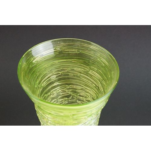 21 - Bob Crooks for First Glass - ' Tornado ' studio green glass vase, with a clear crystal domed foot ri... 