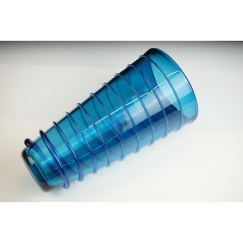 23 - Bob Crooks - Blue Spiral Studio Glass Vase, of tapering form, with applied blue spiralling decoratio... 