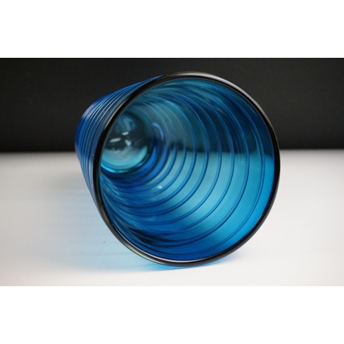 23 - Bob Crooks - Blue Spiral Studio Glass Vase, of tapering form, with applied blue spiralling decoratio... 