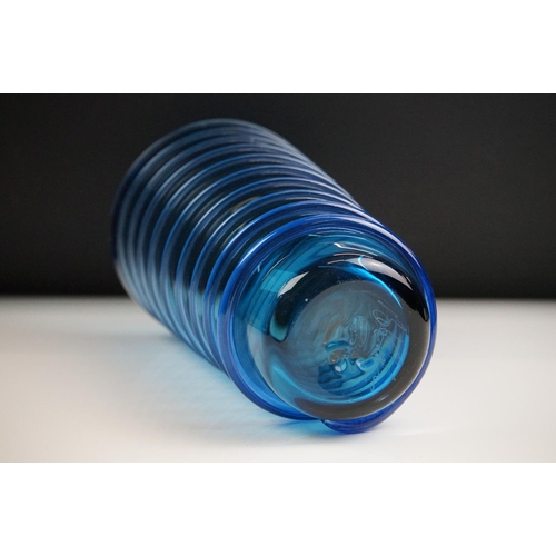 23 - Bob Crooks - Blue Spiral Studio Glass Vase, of tapering form, with applied blue spiralling decoratio... 