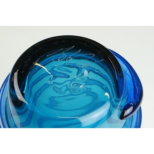 23 - Bob Crooks - Blue Spiral Studio Glass Vase, of tapering form, with applied blue spiralling decoratio... 