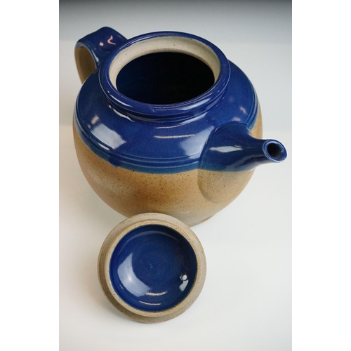 28 - Westport Pottery blue glazed stoneware tea set for 6, comprising teapot & cover, 6 mugs, cream jug a... 