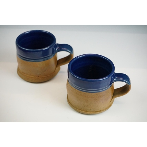 28 - Westport Pottery blue glazed stoneware tea set for 6, comprising teapot & cover, 6 mugs, cream jug a... 