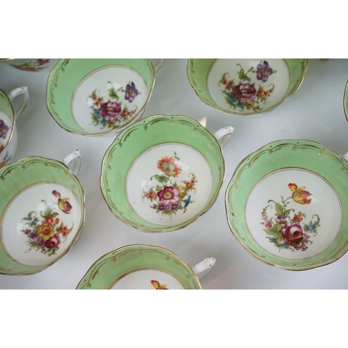 29 - Early 20th Century English porcelain floral tea set in pale green & white with gilt detailing, patte... 