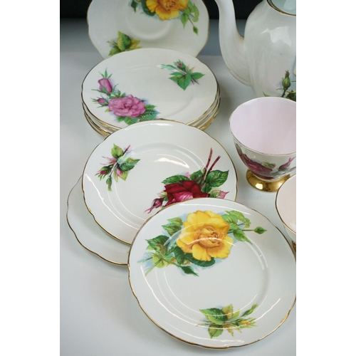 75 - Paragon ' Six World Famous Roses ' tea and coffee ware to include coffee pot & cover, 6 teacups, 8 s... 