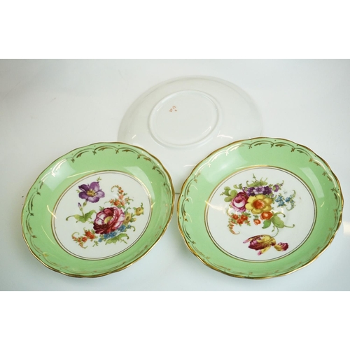 29 - Early 20th Century English porcelain floral tea set in pale green & white with gilt detailing, patte... 