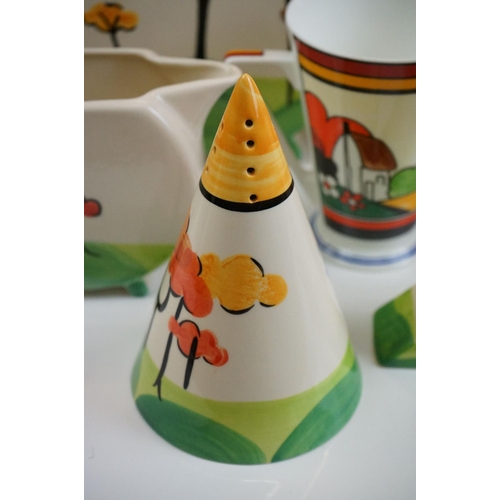 30 - Collection of Past Times Art Deco style ceramics, hand painted in the manner of Clarice Cliff, 20 pi... 