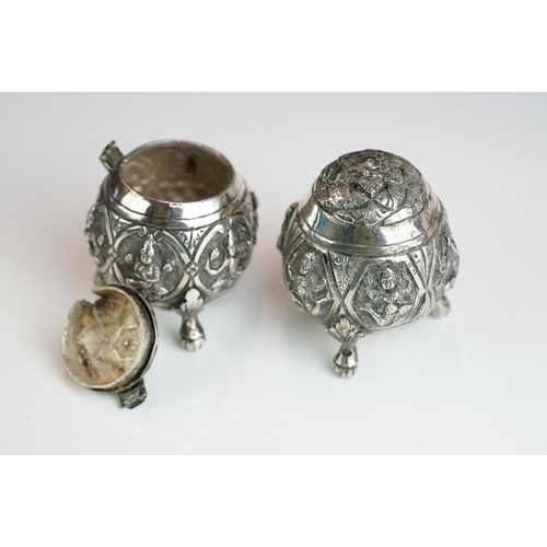 263 - A small group of mixed collectables to include a Indian white metal cruet set, ruby glass scent bott... 