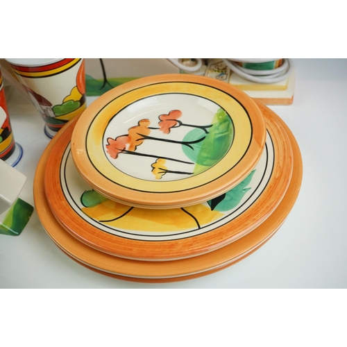 30 - Collection of Past Times Art Deco style ceramics, hand painted in the manner of Clarice Cliff, 20 pi... 