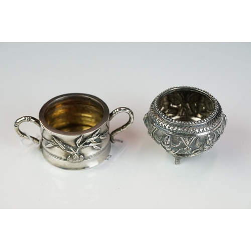 263 - A small group of mixed collectables to include a Indian white metal cruet set, ruby glass scent bott... 