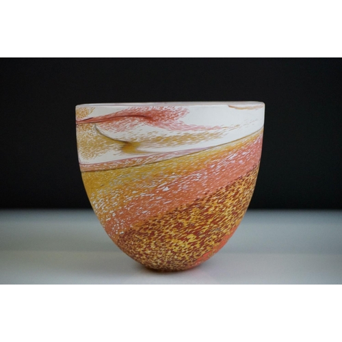 31 - Teign Valley Glass ' Sea Spray ' vase, decorated with tones of pink, yellow and white, initialled 'T... 