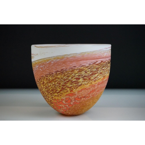 31 - Teign Valley Glass ' Sea Spray ' vase, decorated with tones of pink, yellow and white, initialled 'T... 