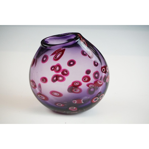 32 - Bob Crooks ' Hula ' studio glass vase, of flattened form, with inclusions of pink & white hoops on a... 