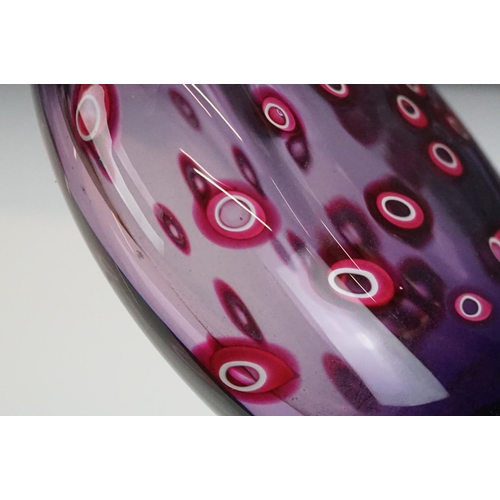 32 - Bob Crooks ' Hula ' studio glass vase, of flattened form, with inclusions of pink & white hoops on a... 