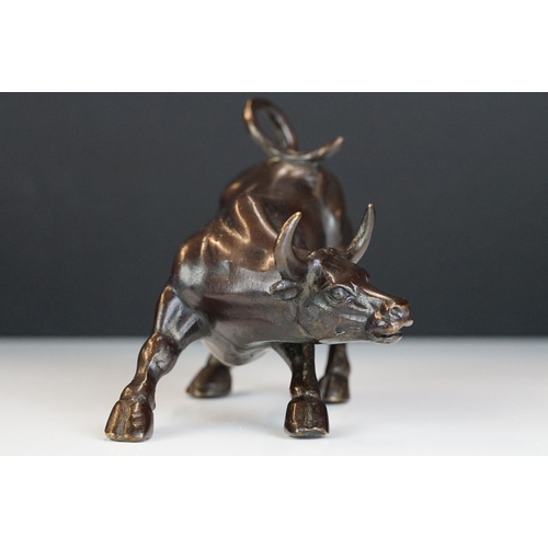 267 - A Bronze ornament of the Wall Street Bull, stands approx 85mm in height.