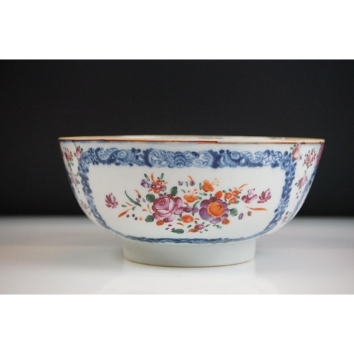 35 - 18th Century Chinese Famille Rose circular footed bowl, decorated with floral sprays, with underglaz... 