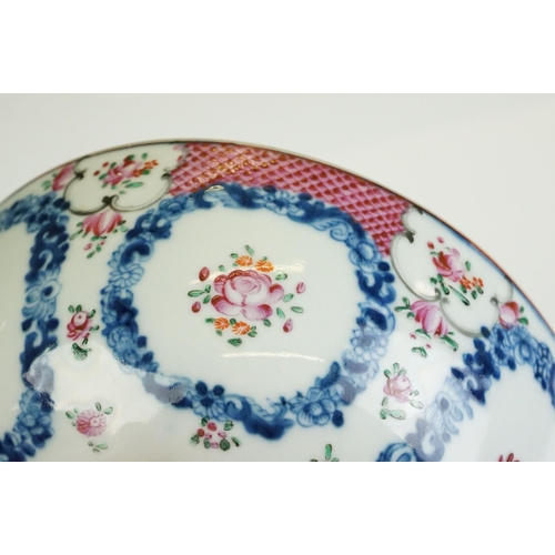 35 - 18th Century Chinese Famille Rose circular footed bowl, decorated with floral sprays, with underglaz... 