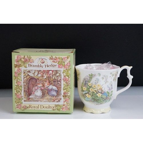 36 - Royal Doulton ' Brambly Hedge ' tea ware to include 3 x boxed mugs / beakers (Winter, Spring & Summe... 