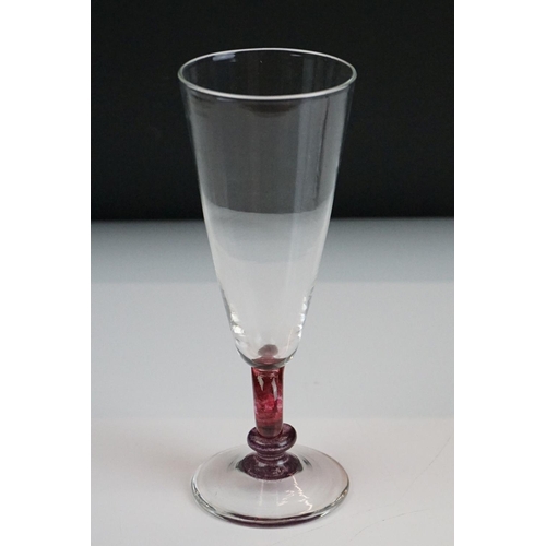 37 - Bob Crooks for First Glass - Pair of late 20th Century studio wine glasses with clear glass bowls, p... 