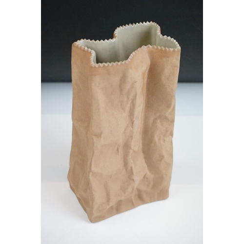 39 - Rosenthal ' Paper Bag ' vase, realistically modelled (makers mark to base, 23cm high), together with... 