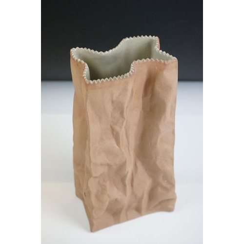 39 - Rosenthal ' Paper Bag ' vase, realistically modelled (makers mark to base, 23cm high), together with... 