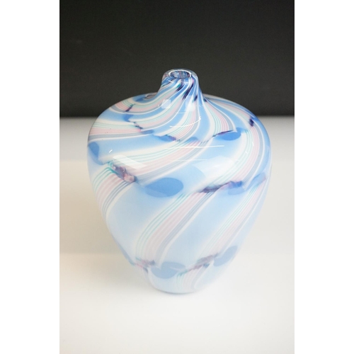 40 - Charlie Meaker - Studio glass vase of spiralling form, in pastel shades of blue and pink, signed to ... 