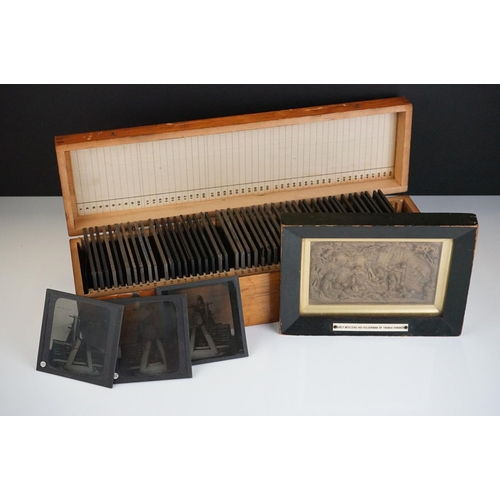 287 - A collection of glass slides mainly relating to tools / engineering together with an early moulding ... 