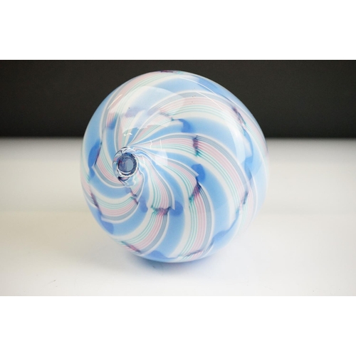 40 - Charlie Meaker - Studio glass vase of spiralling form, in pastel shades of blue and pink, signed to ... 