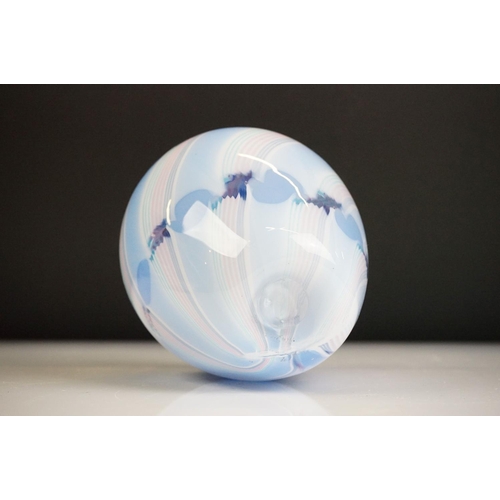 40 - Charlie Meaker - Studio glass vase of spiralling form, in pastel shades of blue and pink, signed to ... 