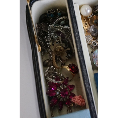 329 - Jewellery box & contents, to include large silver cuff bangle, rings, earrings, brooches etc