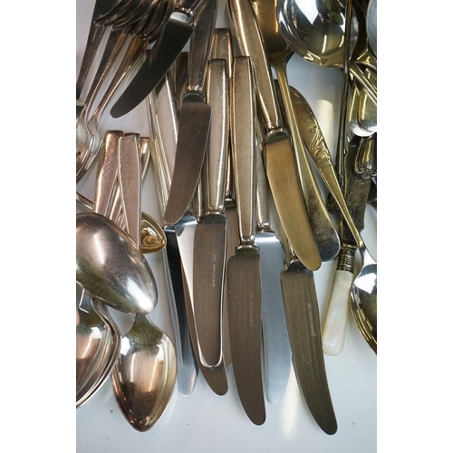 290 - A collection of mainly silver plated cutlery / flatware to include some with hallmarked silver handl... 