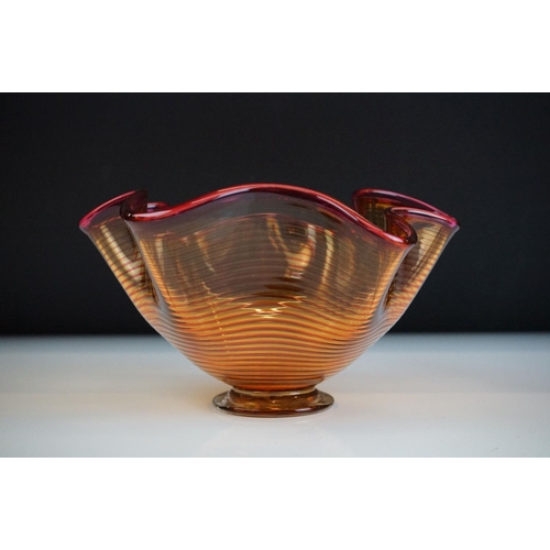 43 - Bob Crooks - Two ' Venetian ' glass bowls of lobed form, to include an amber example with ruby threa... 