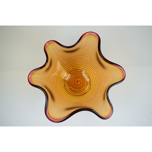 43 - Bob Crooks - Two ' Venetian ' glass bowls of lobed form, to include an amber example with ruby threa... 