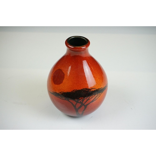 44 - Poole Pottery - Galaxy pattern ovoid vase, 20.5cm high, together with a Volcano ' Living Glaze ' vas... 